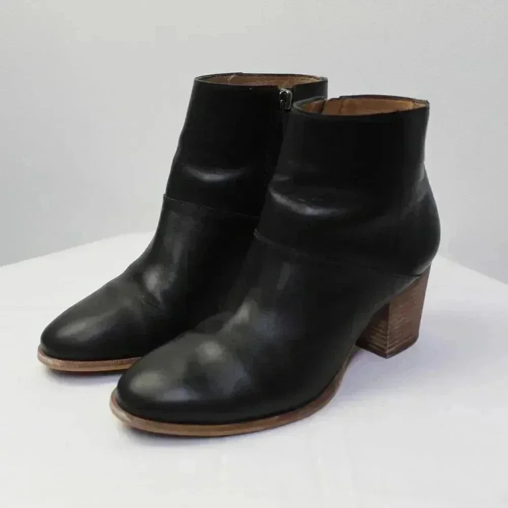 madewell black stacked heel booties 7
